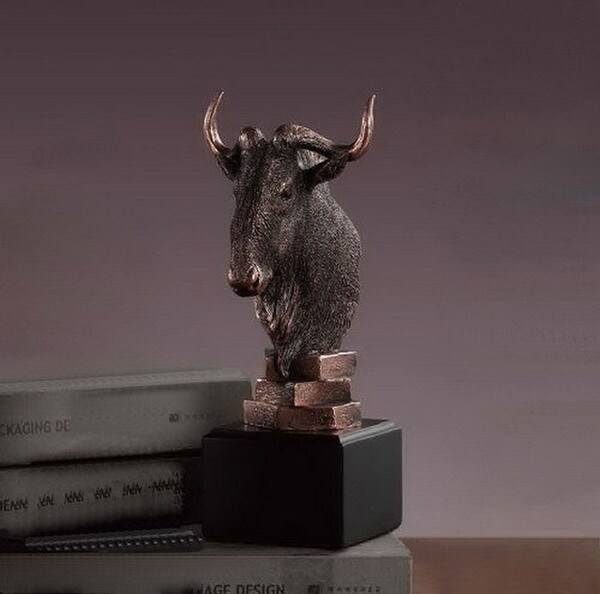 Wildebeest Portrait Bust Figurine Statue Sculpture Head African